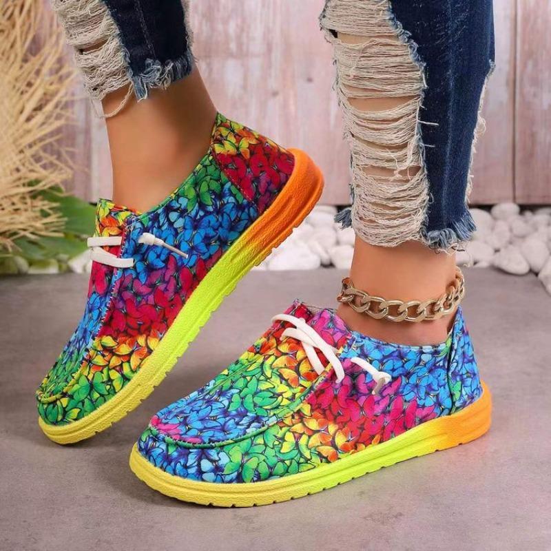 Fashion Low-Top Colorful Women's Slip-On Canvas Shoes with Ties Flat Bottom Rubber Sole Comfortable Casual Footwear for Women Shoes