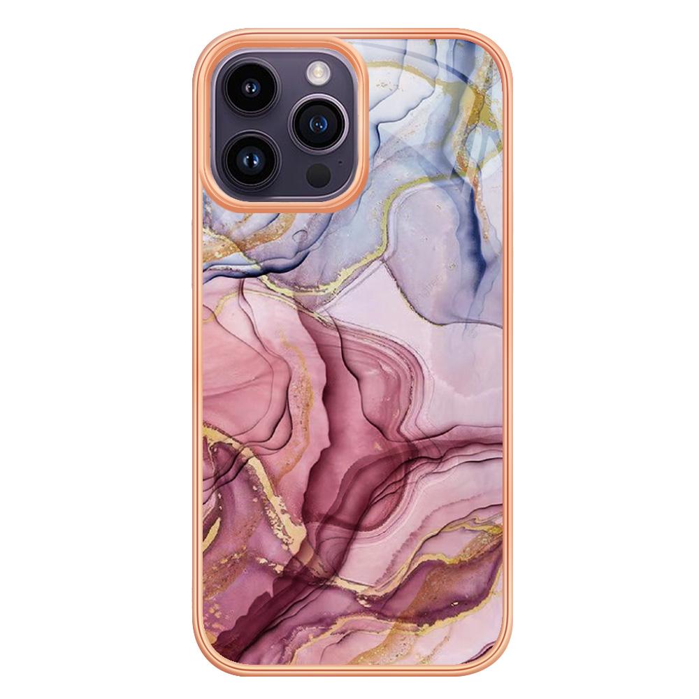 

YB IMD Series-16 Style-E For iPhone 16 Pro TPU Case Marble Pattern Electroplating Phone Cover Pink