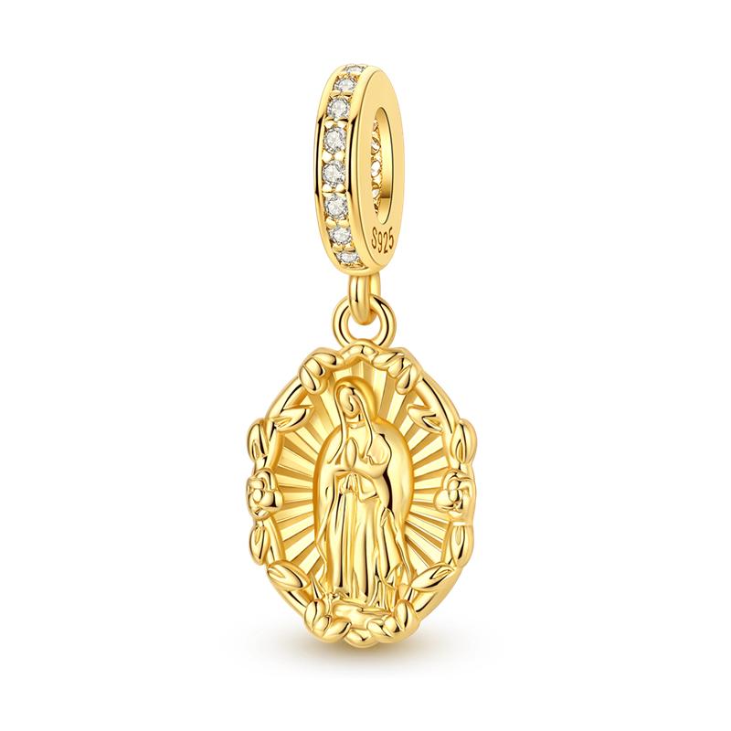 Golden Angel Virgin Mary Charms Bead 925 Silver Inlaid Zircon Puppy Pendants Fit Bracelet DIY Jewelry Gift