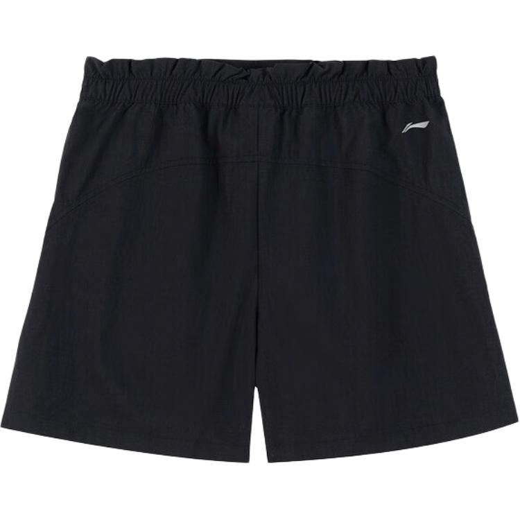 Li Ning Comfortable Simple Letter Mid Waist Sports Outdoor Zipper Five Point Casual Shorts Women Shorts Black AKSV244-5