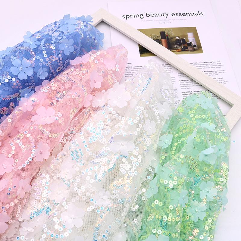 3D Sequin Petal Embroidery Fabric for Wedding Dress, Cheongsam, Hair Accessories, Shoes, Clothing, and DIY Crafts