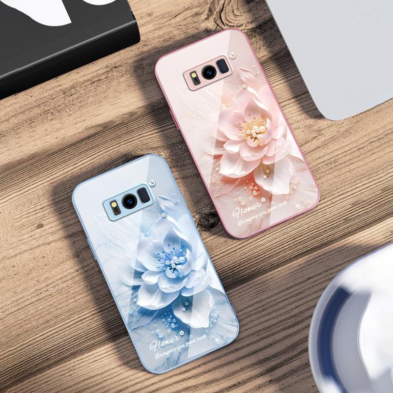 Blooming Blue Flowers For Samsung S25 S25 Edge S25Ultra S8 9 S10 20 U Ltra S21 Pro 22 Plus S23 FE S24 Ultra Glass Phone Case