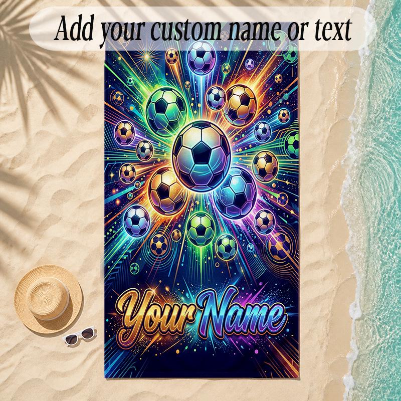 Soccer Theme Soft Beach Towel Personalized Custom Name Text Towel Portable for Beach Pool Travel