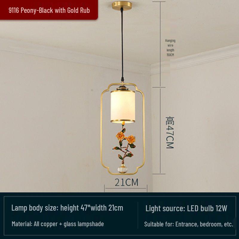 All-Copper Enamel Pendant Light - New Chinese Luxury for Dining, Bar, Aisle, Bedroom, or Tea Room.