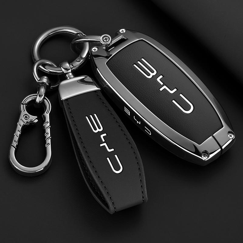 Zinc Alloy New Leather Car Key Case Cover Shell Fob for BYD Song Plus Atto 3 Han EV DM Qin Seal Dolphin Protective Auto Keychain