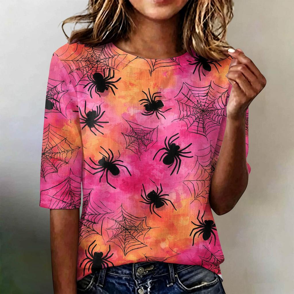 Women's Short Sleeve Round Neck Loose Fit Lightweight Casual Blouse Top