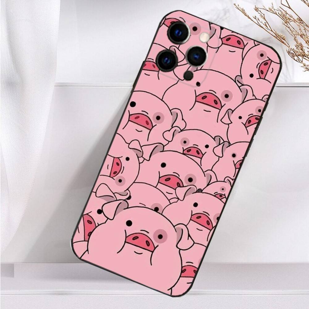 Cute Cartoon Animals Piggy Phone Case For iPhone 16,15,14,13,12,11 Plus,Pro Max,XS,X,XR,SE,Mini,8,7 Soft Silicone Black Cover