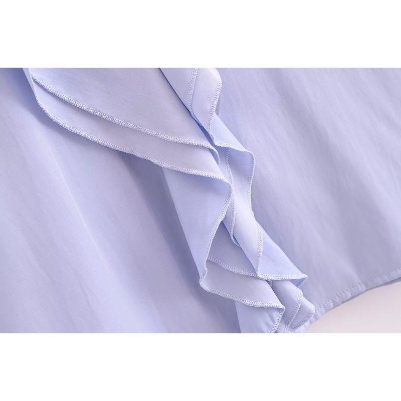 Kaslead New Arrival Women's Fashion Style Casual Minimalist Loose French Style V-neck Ruffles Long Sleeves Shirt