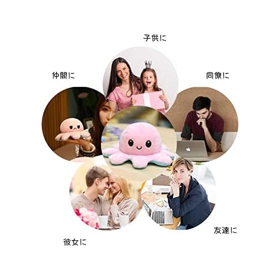 Stuffed Octopus, Double-sided, Reversible, 20cm, Flip-over Doll, Angry and Laughing Faces, Funny (20cm [Sky Blue & Pink])