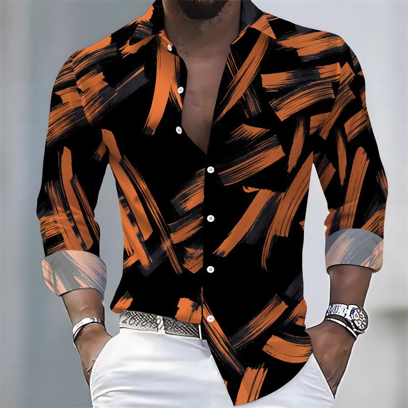 2026 New Men's Shirt Fashion Printed Long Sleeve Shirt Trendy Collar