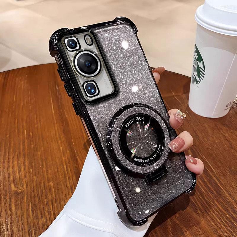 P 60 70 Hülle Luxus Magnethalterung Stoßfeste Hülle für Huawei P60 P50 P40 P30 Pura70 pro Ultra Hülle mit Halter glänzend Glitzer