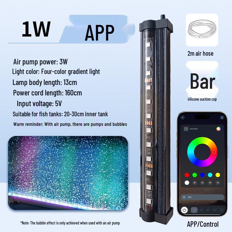 Smart APP Controlled LED Nano Bubble Aquarium Light & Air Pump for Fish Tanks