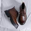 Brand Outdoors Men's High-quality Leather Glossy Comfortable Thick Soled Shoe Men Retro Casual Side Zipper Lace Up Boots