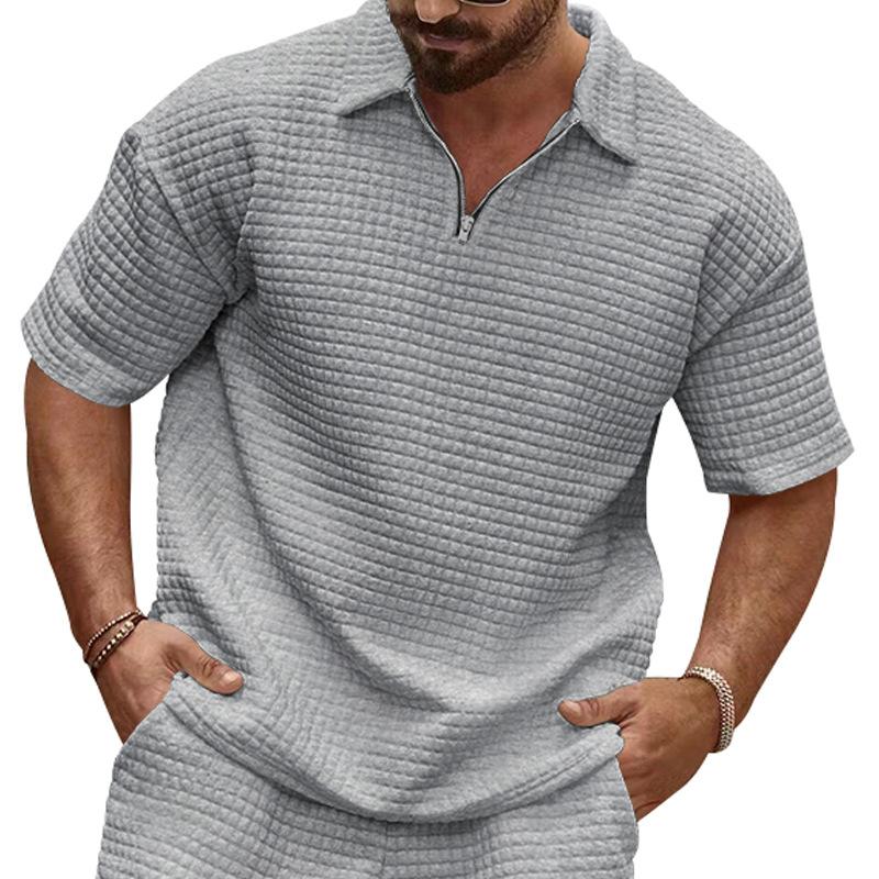 

Летняя новая рубашка поло для мужчин Повседневная удобная жаккардовая мелкая клетка однотонная спортивная рубашка с коротким рукавом S светло-серый