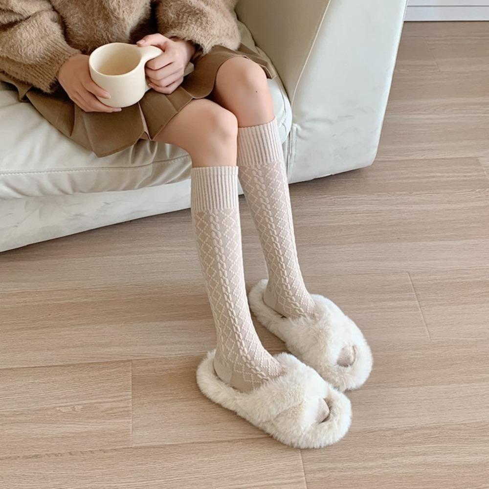 Warm Calf Long Socks JK Knitted Stockings Solid Color Twist Stockings Women  Autumn Winter