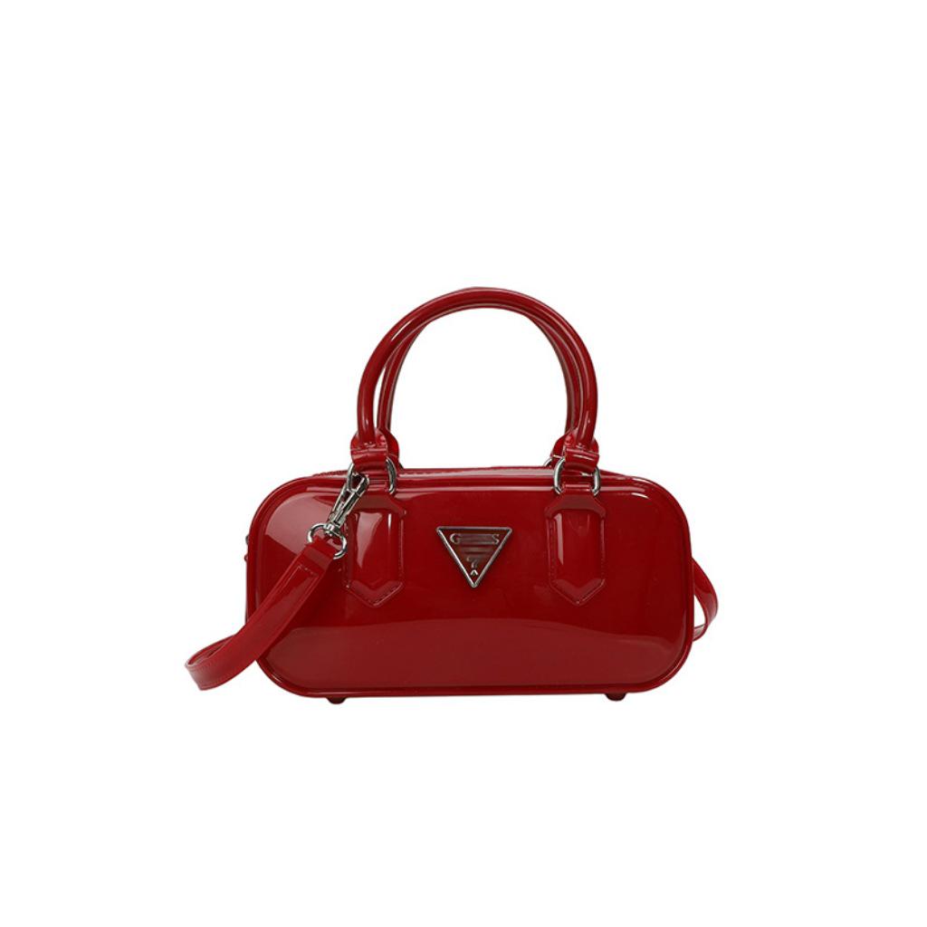 Women's 25th Anniversary Glossy Solid Color Bowling Handbag - Versatile Shoulder & Crossbody Bag