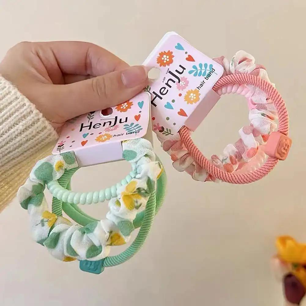 4pcs Candy Color Telephone Scrunchies for Women Highly Elastic Hair Ties Ponytail Holder Rubber Bands Teen Girls Summer Headwear