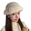 Women S French Style Short Brim Pearl Flower Warm Painter Hat Autumn Winter