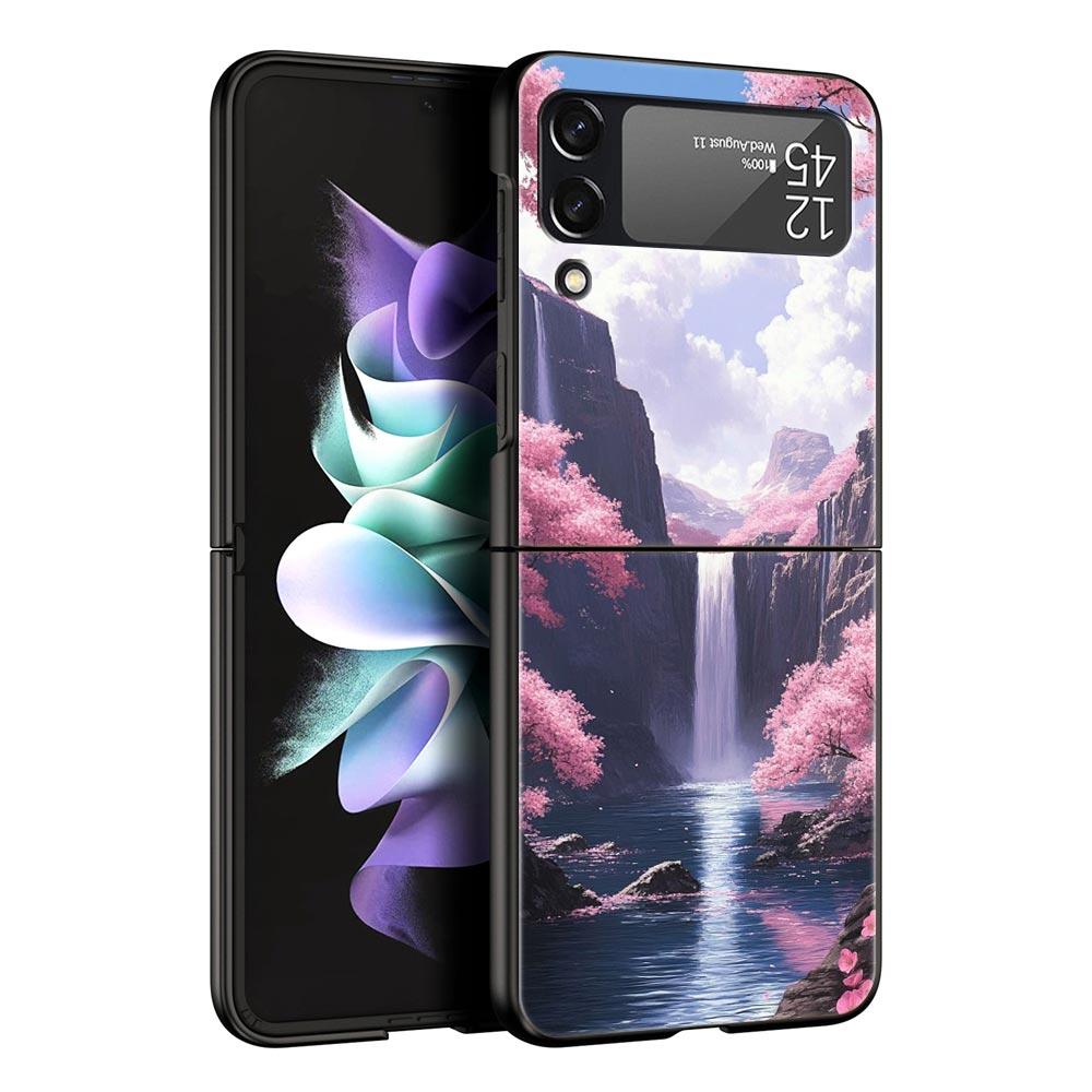 Pink Sunset Mountain Hard PC Phone Case For Samsung Galaxy Z Flip 7 6 5 4 Black Cover For Galaxy Z Flip 3 Foldable Shell Fundas