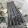Inverno outono elegante malha quente a-line saia feminina com babados com nervuras plissado midi saias sólidas senhoras bottoms meninas longo