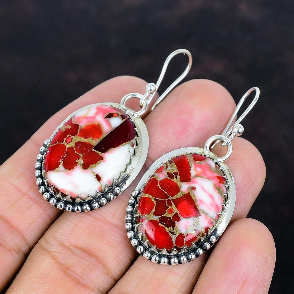 Kingman Red Mohave Copper Turquoise Earring Gemstone Dangle Earrings Handmade Boho Jewelry 925 Sterling Silver Earring Wedding Gifts for Her