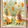 Yousheng 2Pcs Bee Gnome Glass Decal, Clear Electrostatic Window Clings, Summer Floral Pattern Window Sticker for Kids Room Balcony