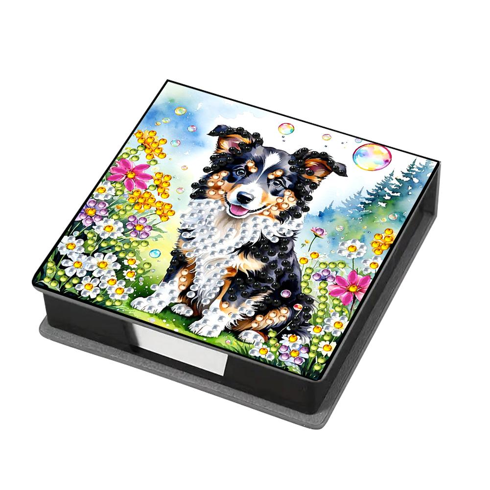 Leather Animals Gem Painting Memo Pad Holder Mosaic Kit Pattern Diamond Art Note Box with 160 Sheets of Paper for DIY Art Craft