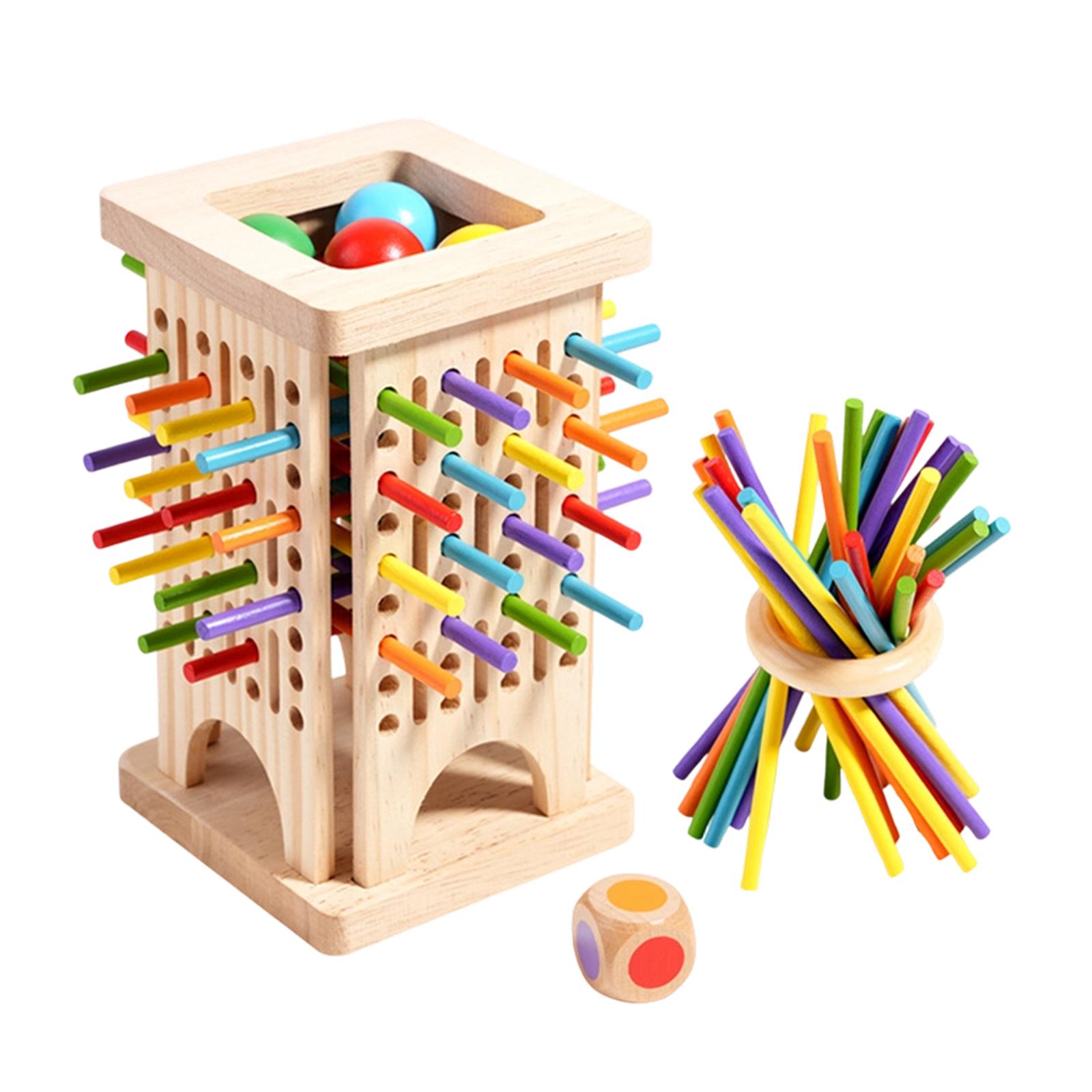 

Wooden Stick Pull Game Tower with Dice and Marbles Interactive Strategy Toy for Children and Family Play One Size