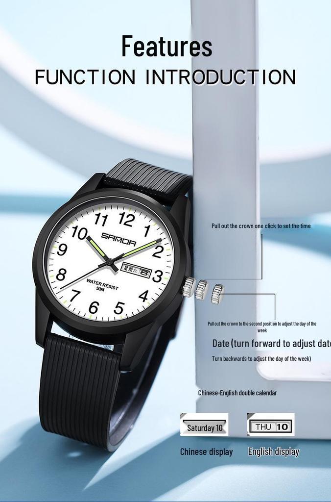 Orologio al Quarzo Impermeabile Sanda Unisex con Doppio Calendario e Display Luminoso