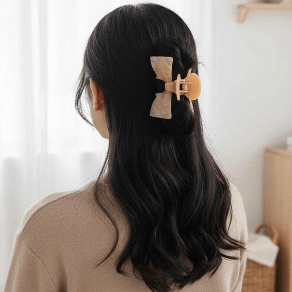 Waterproof Bownot Shark Clip Korean Style Contrasting Colors Bow Hairgrips for Gifts