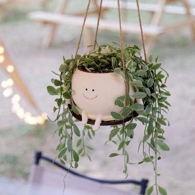Hanging Swing Chair Planter Pot Adorable Appearance UV-Resistant Indoor Outdoor Decorative Smiling Face Planter Flowerpot