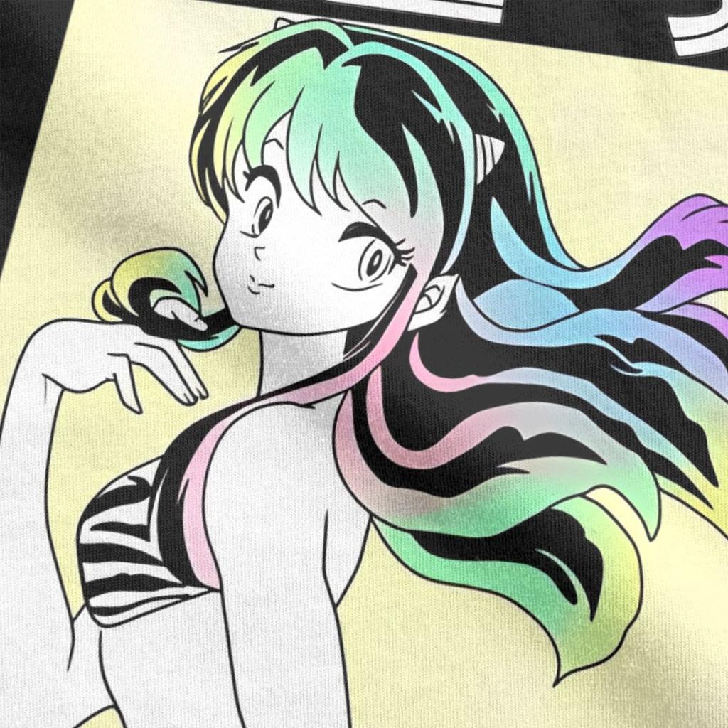 Herren T-Shirts Urusei Yatsura Lum Vintage 100% Baumwoll-Tees Kurzarm Anime T-Shirts Rundhals-Tops Bedruckt