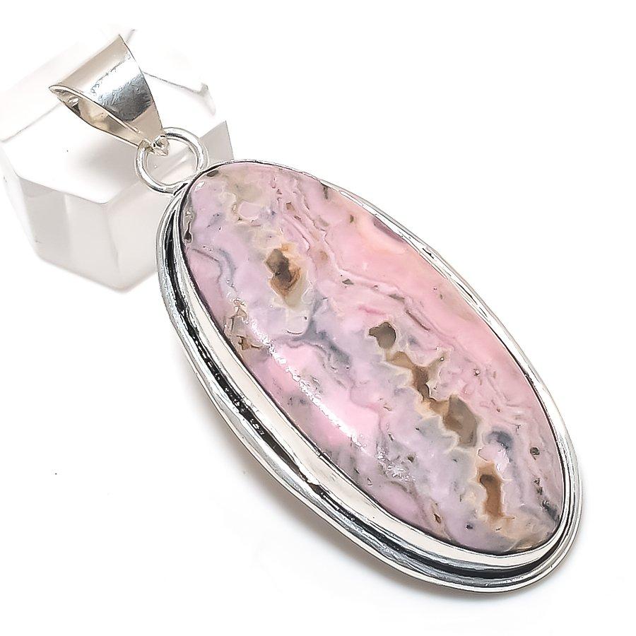 Natural Rhodochrosite Gemstone 925 Sterling Silver Jewelry Pendant 2.48" e2t66