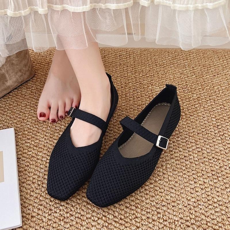 Fashion Weave Mesh Flats Shoes for Women 2025 New Breathable Comfort Shoes Autumn Running Buckle Sneaker Casual Soft Chaussures Femme