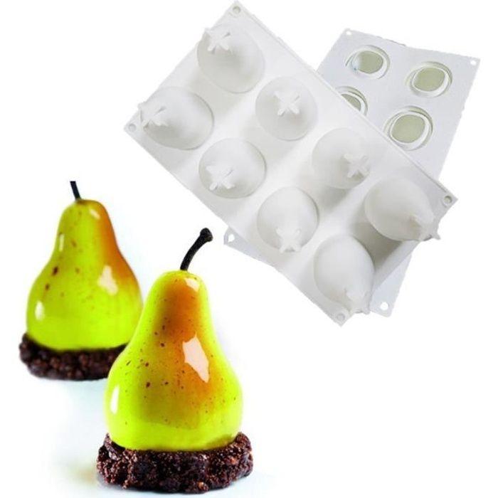 3D Silicone fruits forme gâteau moule pour fruits pomme citron poire cerise Mousse 3D moule de cuisson chocolat - Type 8 holes pear