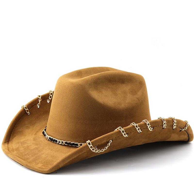 

Suede Cowboy Hat Wide Brim Western Punk Hip Hop Fedora for Women Men M 56-58cm хаки