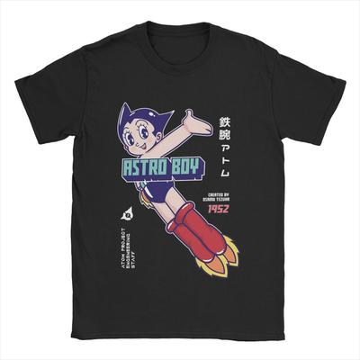 Herren T-Shirt Astro Boy Anime Vintage Reines Baumwoll T-Shirt Kurzarm AstroBoy T-Shirts Rundhals Kleidung Bedruckt