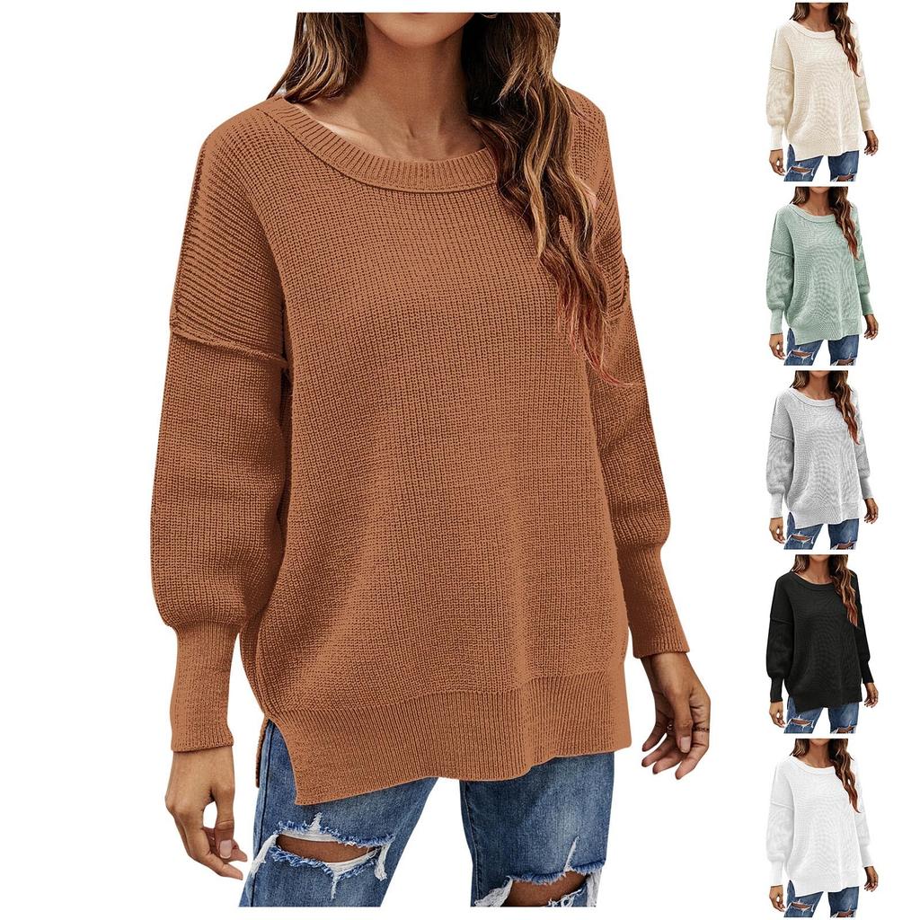 Women's Fashion Casual Temperament Loose Round Neck Pullover Long Sleeve Knit Sweater