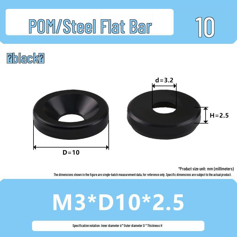 Black Wear-Resistant POM Nylon Steel Countersunk Insulating Washer M3-M6