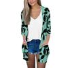 Women's Fashion Loose Casual Pocket Printed Cardigan Seven Sleeve Jacket Top