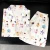 Happy Stars Cartoon Ice Silk Pajamas Women'S Summer High-End Loungewear Short-Sleeved Set