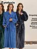 Women's Ultra-Soft Coral Fleece Bathrobe with Warm Sherpa Lining for Winter Daily Wear