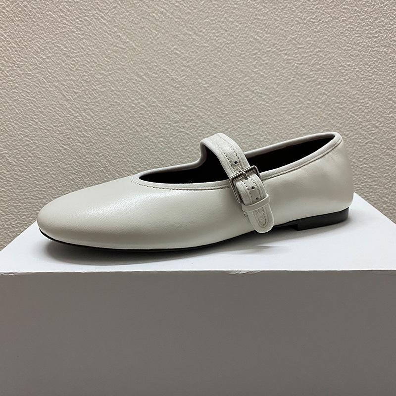 

Кожаные ретро туфли Мэри Джейн на плоской подошве с неглубоким вырезом и ремешком с пряжкой, женские повседневные балетки для весны и лета, туфли для бабушки 40 белый