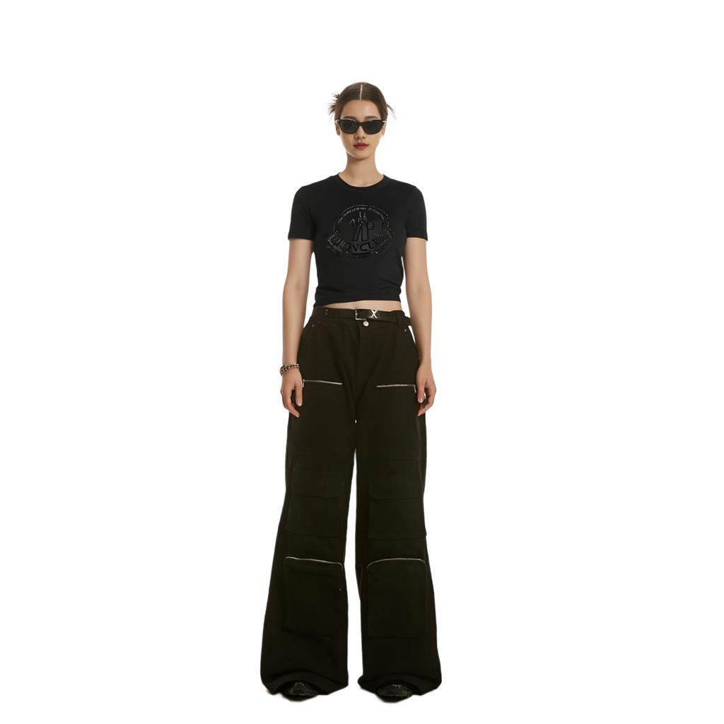 Moncler FW21 Letter Pattern Short Sleeve T-Shirt Women Tops Black H20938C00016829FB999