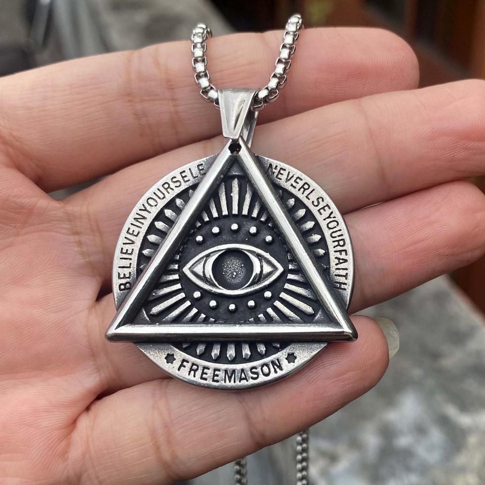 Vintage Eye of God Horus Necklace: European & American Triangle Symbol, Stainless Steel Round Pendant