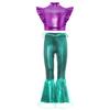 Costume da Sirena per Bambini 2 Pezzi Canotta Metallizzata Senza Maniche con Strass Crop Top Arricciato con Elastico in Vita Pantaloni a Zampa Arricciati Stampa a Squame di Pesce
