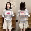 Girls' Korean Style Color Block Stripe Short Sleeve T-shirt