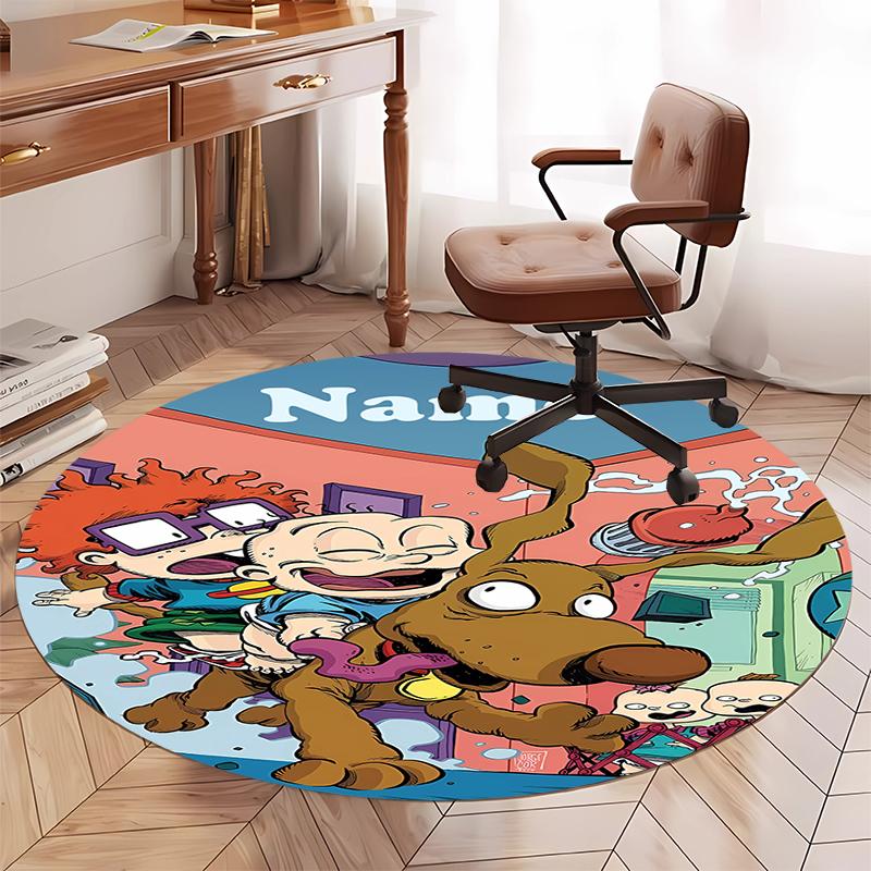 Custom Name Rugrats Printed Round Rug Carpet Chair Rug Area Rug Entryway Doormats,for Office Chair Living Room Bedroom Kitchen Room.
