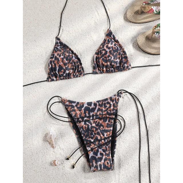 Bikini String Swimsuit Sexy Female Bathsuit Women Swimwear High Cut Bathwear Bandage Biquini Leopard Two Pieces Suit
