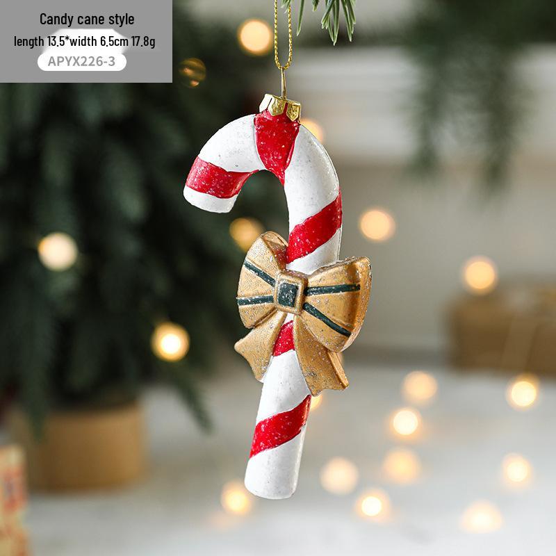 Red & White Painted Wooden House Christmas Ornaments: Car, Gift Cane, Donut, & Cloth Pendants